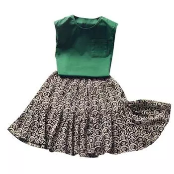 Дети Девушки Повседневные Летние без рукавов Вест Топы Футболка -Print юбки костюмы набор L
