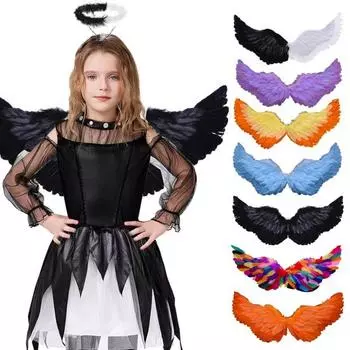 Дети Крылья Ангела Девочки Принцесса Костюм Регулируемые Перья Фея Крылья Косплей Сценическое Представление белый