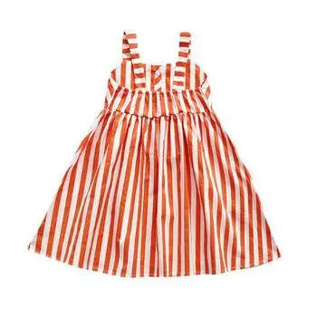 Дети Летние девушки Сладкий Хлопок Симпатичные Полосы мультфильма Печати Рукавбеза Sling Sweet Princess платье 100