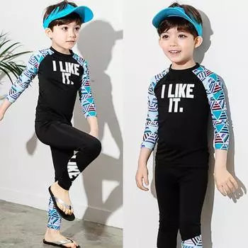 Дети Мальчики Девочки Быстросохнущий Солнцезащитный Топ с Длинными Рукавами Брюки Гидрокостюм Для Серфинга Купальник 4XL синий