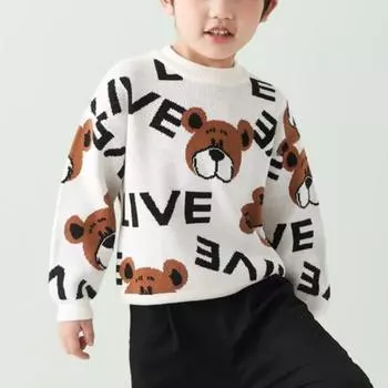 Дети Мальчики Мода Свитер Трикотаж Жаккард Медведь Вязаный Детский Мальчики Свитер Осень Зима Мальчики Топы 80 коричневый