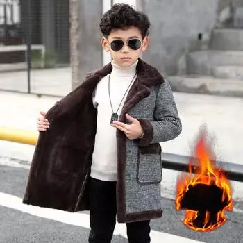 Дети Мальчики Шерстяные Куртки Пальто Осень Зима Дети Мальчик Верхняя Одежда 170cm