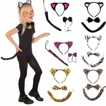 Дети милый мультфильм Хэллоуин плюшевые уши животных повязка на голову галстук-бабочка хвост украшения игрушки костюм аксессуар танцевальное представление головные уборы