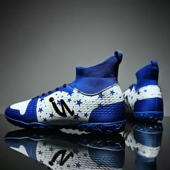 Дети Подростки и Взрослые Новые ВВС №. 1 высококачественные амортизирующие противоскользящие и износостойкие футбольные бутсы с высоким верхом и короткими шипами 31 белый/чёрный