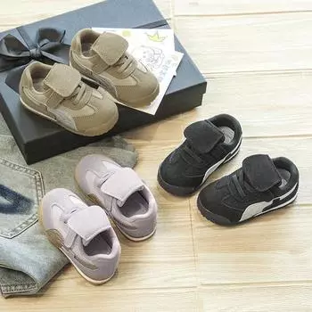 Дети приносят свои собственные туфли в стиле ретро «Форрест Гамп», немецкие кроссовки с отворотом на осень, повседневную обувь для малышей с мягкой подошвой на липучках. 15 чёрный