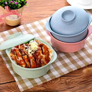 Дети Пшеничная солома Миска для лапши быстрого приготовления Суп Контейнер для еды с крышкой Кухонная посуда Изоляция Анти-рисовая миска Посуда