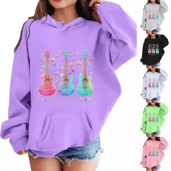 дети свободные длинные рукава толстовки блузка повседневные модные однотонные пуловеры с капюшоном толстовки топ с карманом 100 чёрный