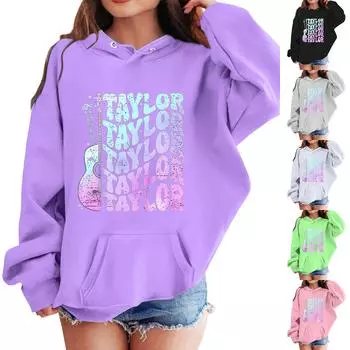 дети свободные длинные рукава толстовки блузка повседневные модные однотонные пуловеры с капюшоном толстовки топ с карманом 100 чёрный