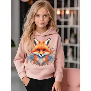 дети Толстовки с капюшоном 3D-принт с изображением мультяшной лисы Уличная одежда для мальчиков и девочек Унисекс Толстовки с капюшоном большого размера Kawaii Пуловеры Спортивные костюмы Одежда 100CM