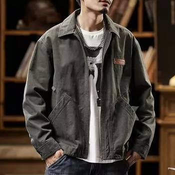 Детройт Инструментальная куртка мужская американская ретро модный бренд хлопковая повседневная мужская куртка хулиган красивый M темные хаки
