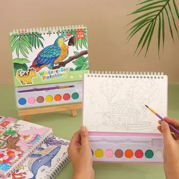 Детская акварельная раскраска с пигментной кистью, портативный набор для рисования акварелью в виде домика для животных из мультфильма «сделай сам», подарок для малышей и мальчиков B