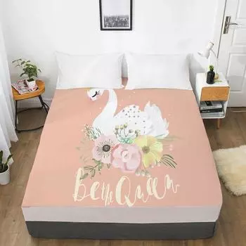 Детская эластичная простыня на резинке, постельное белье для детей, детский наматрасник, чехол для двуспальной кровати, лебедь 135x200 Deep 30cm