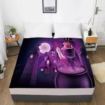 Детская эластичная простыня на заказ с рисунком Хэллоуина, наматрасник с резинкой, покрывало для детей, фиолетовое 135x200 Deep 30cm