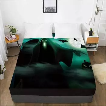 Детская эластичная простыня с рисунком Хэллоуина и эластичной лентой, наматрасник, покрывало для детей, черновато-зеленый 135x200 Deep 30cm