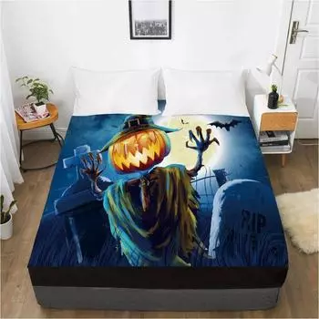 Детская эластичная простыня с рисунком Хэллоуина, наматрасник с эластичной лентой, покрывало для детей, пугало 135x200 Deep 30cm