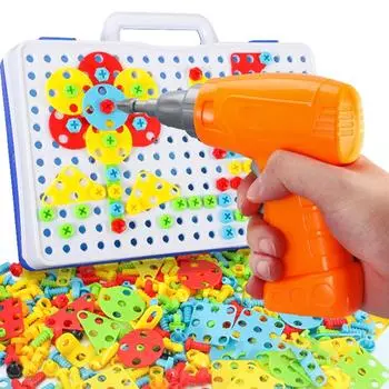 Детская электрическая дрель, винт, гайка, блок, игрушки, развивающие игрушки, собранная мозаика, здание, игрушки для мальчиков, подарок