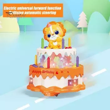 Детская электрическая игрушка для торта в виде животных с музыкальным светом, вращающаяся ходьба, мультяшный лев, цыпленок, торт на день рождения, развивающая игрушка, подарок для малышей, мальчиков и девочек Lion