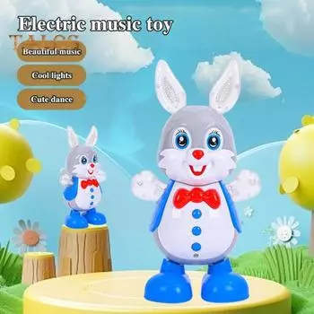 Детская электрическая игрушка кролик со светодиодной подсветкой музыкальная поющая танцующая мультяшная игрушка для ползания кролик для малышей мальчиков девочек интерактивная обучающая музыкальная игрушка с животными синий