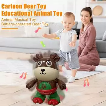 Детская электрическая игрушка олень со светодиодной подсветкой, музыкальным пением, танцами, мультяшная игрушка лось для малышей, интерактивная обучающая игрушка с подвижными глазами, музыкальная игрушка в виде животного белый