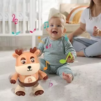 Детская электрическая игрушка олень со светодиодной подсветкой, музыкой, пением, танцами, мультяшная игрушка лось розовый