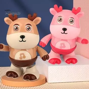 Детская электрическая игрушка олень со светодиодной подсветкой, музыкальным пением, танцами, мультяшная игрушка лось для малышей, интерактивная обучающая игрушка с подвижными глазами, музыкальная игрушка в виде животного розовый