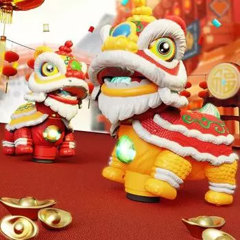 Детская электрическая игрушка «Танец льва» со светодиодной подсветкой и музыкой для малышей, мальчиков и девочек, качающая головой, ходячая, мультяшная, бодрствующая, игрушка «Лев», украшение на китайский Новый год красный