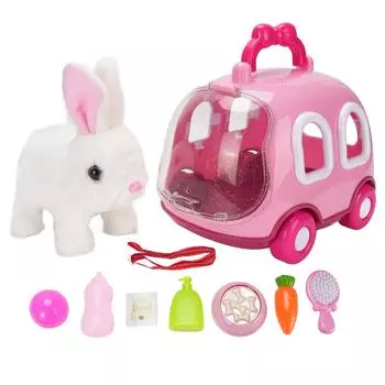 Детская электрическая имитация кролика, плюшевая игрушка, интерактивная игрушка кролика с клеткой для девочек
