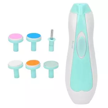 Детская электрическая пилка для ногтей с низким уровнем шума, для маникюра, портативная, для ухода за ногтями младенцев, с 6 шлифовальными головками синий