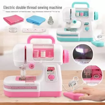 Детская электрическая швейная машинка своими руками - двойная нить, с подсветкой, бытовой прибор для ручного творчества зелёный