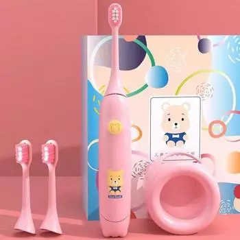Детская электрическая зубная щетка 6-12 лет Домашняя щетка Звуковая Водонепроницаемая Мягкая щетина Зарядка Мультяшный подарок