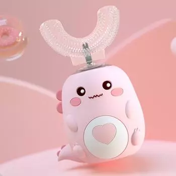 Детская электрическая зубная щетка, детская U-образная звуковая силиконовая зубная щетка, 360 градусов, умная зубная щетка, отбеливание зубов, водонепроницаемая розовый