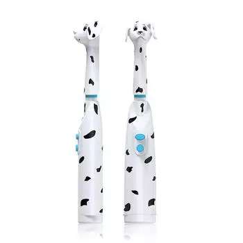 Детская электрическая зубная щетка для детей с пятнистой собакой, с пылезащитным чехлом, мультяшного типа, круглая головка, аккумулятор