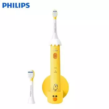 Детская электрическая зубная щетка Philips HX2472/01 Желтая модель с двумя шестернями Модель Sally Chicken Joint с 2 насадками и 1 ручкой для щетки Подвесное основание