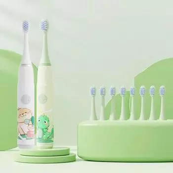 Детская электрическая зубная щетка с героями мультфильмов для детей с 6/8 сменными насадками, ультразвуковая водонепроницаемая перезаряжаемая звуковая зубная щетка IPX7