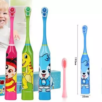 Детская электрическая зубная щетка с мультяшным узором, сменная насадка для электрической зубной щетки, детская щетка зелёный