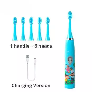 Детская электрическая зубная щетка Sonic, красочный мультфильм для детей, USB аккумуляторная, мягкая, автоматическая, водонепроницаемая, со сменной головкой