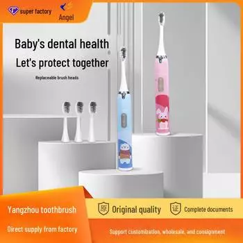 Детская электрическая зубная щетка Sonic: Вибрирующий, вращающийся мультяшный дизайн для яркой улыбки battery model, 3 brush heads, one battery синий