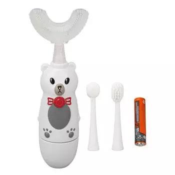 Детская электрическая зубная щетка U-образная силиконовая звуковая зубная щетка с 3 насадками для детей от 6 до 12 лет белый