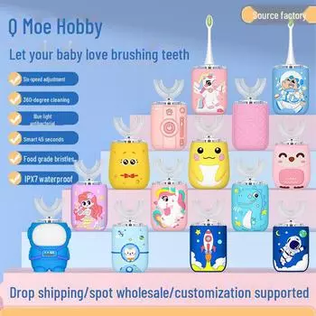 Детская электрическая зубная щетка U-образной формы с зарядкой через USB и силиконовыми щетинками - очаровательный дизайн с мультяшными динозаврами и русалкой Ages 7-14