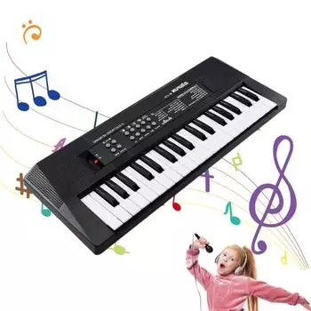 Детская электронная пианино-клавиатура с микрофоном, 37 клавиш, многофункциональный музыкальный инструмент, игрушка для малышей чёрный