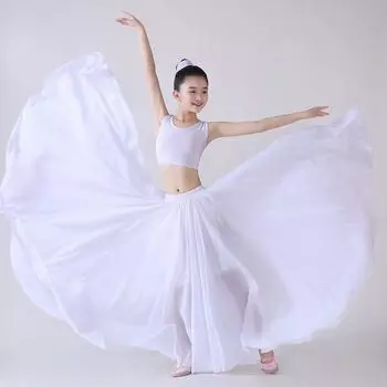 Детская атласная длинная юбка на 540 градусов, длинная юбка для танца живота, длинная юбка для танцевальной практики, однотонная танцевальная юбка 160