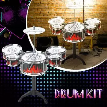 Детская барабанная установка, музыкальные подарочные игрушки для мальчиков и девочек, барабанный инструмент для начинающих музыкальных занятий, детский подарок на день рождения One Size темно-красного