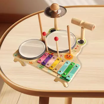 Детская барабанная установка обучающая игрушка, деревянные ударные игрушки, деревянные Монтессори, музыкальные инструменты