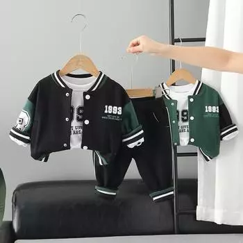 Детская бейсбольная куртка, куртка-бомбер для мальчиков, весна-осень, классное пальто для мальчиков, детская верхняя одежда с буквенным принтом 120cm чёрный