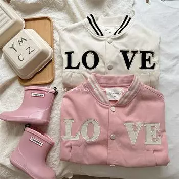 Детская бейсбольная куртка Xifan с вышивкой контрастного цвета и корейским дизайном любовных надписей 120 cm бежевый