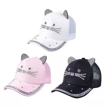 Детская бейсболка Детские шапки Шляпа для мальчиков Шляпа для девочек Шляпа от солнца с мультяшными ушками кота чёрный