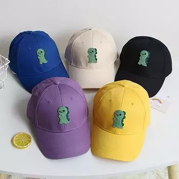 Детская бейсболка с изображением динозавра из мультфильма, милая вышитая детская кепка с козырьком, регулируемые солнцезащитные шляпы для девочек и мальчиков, аксессуары для детей 1-5 лет чёрный