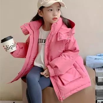 Детская белая утиная пуховая куртка, новый стиль, детская зимняя пуховая куртка, детская одежда, три слоя защиты, толстая зимняя одежда 100cm розовый