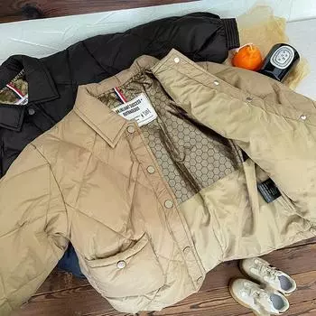 Детская белая утиная пуховая куртка-парка для мальчиков и девочек зимнее детское пальто 110cm бежевый