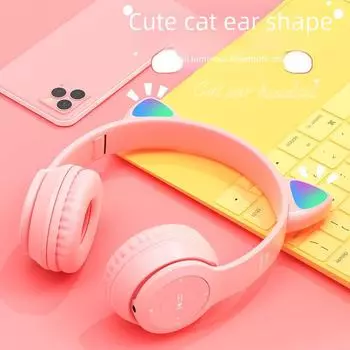 Детская Bluetooth-гарнитура P47M Cat Ear: Беспроводные, складные, накладные наушники с микрофоном для игр и звонков розовый